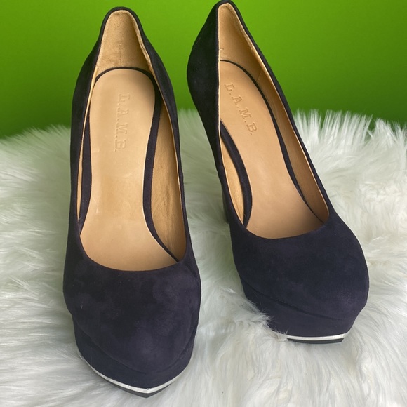 L.A.M.B. PURPLE SUEDE Platform Pumps.  Sz 71/2 - Picture 3 of 6